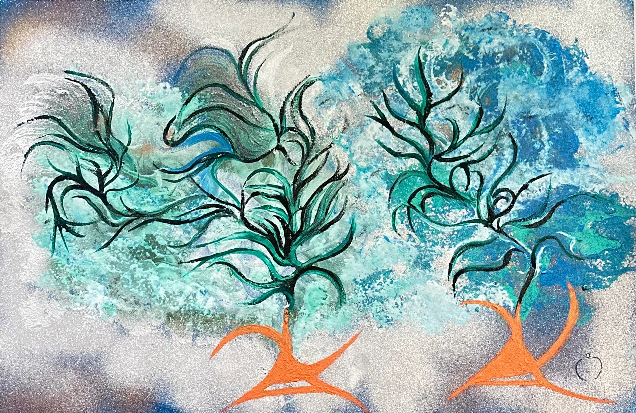 Turquoise Floral Trees