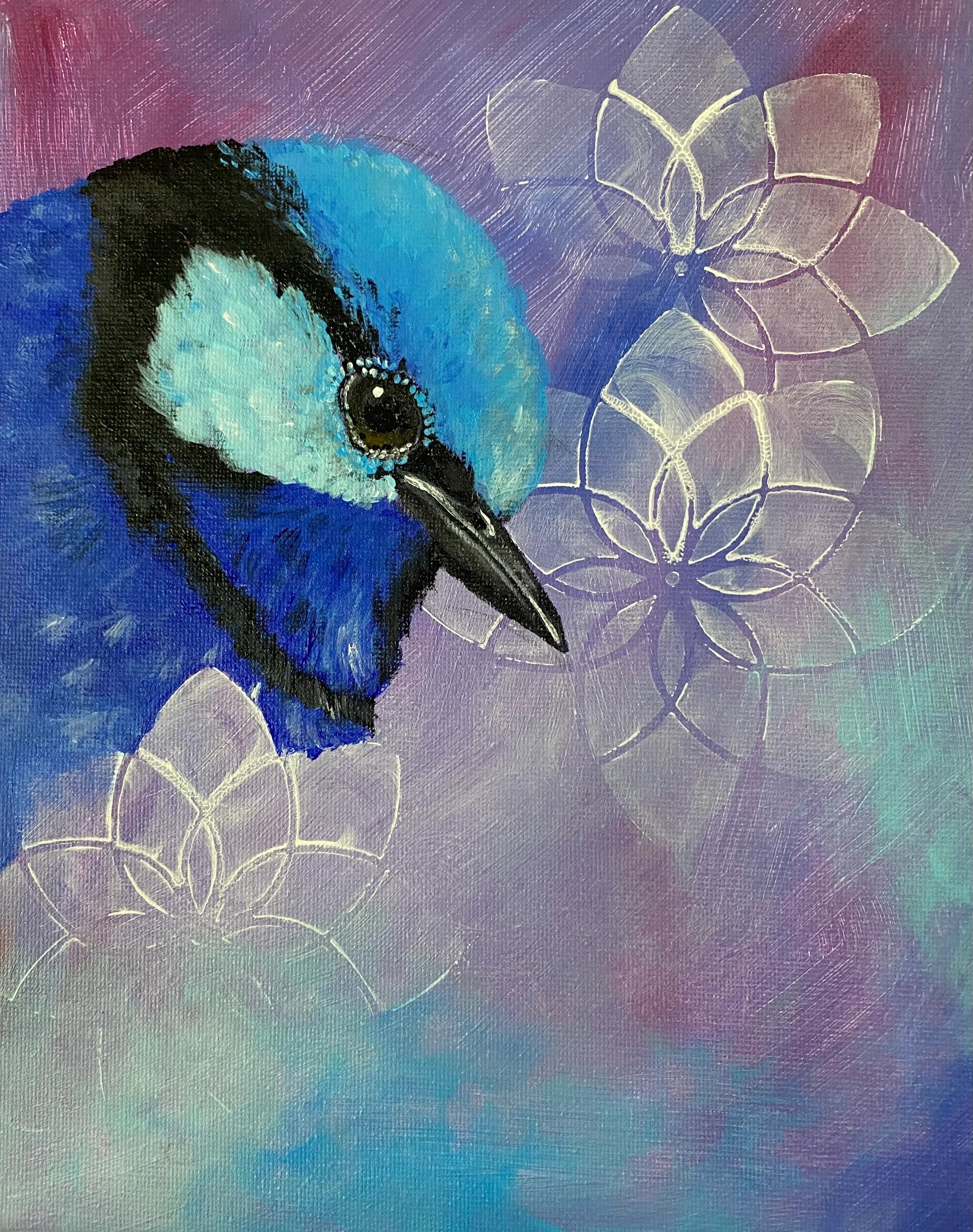 Blue Bird Among Flowers