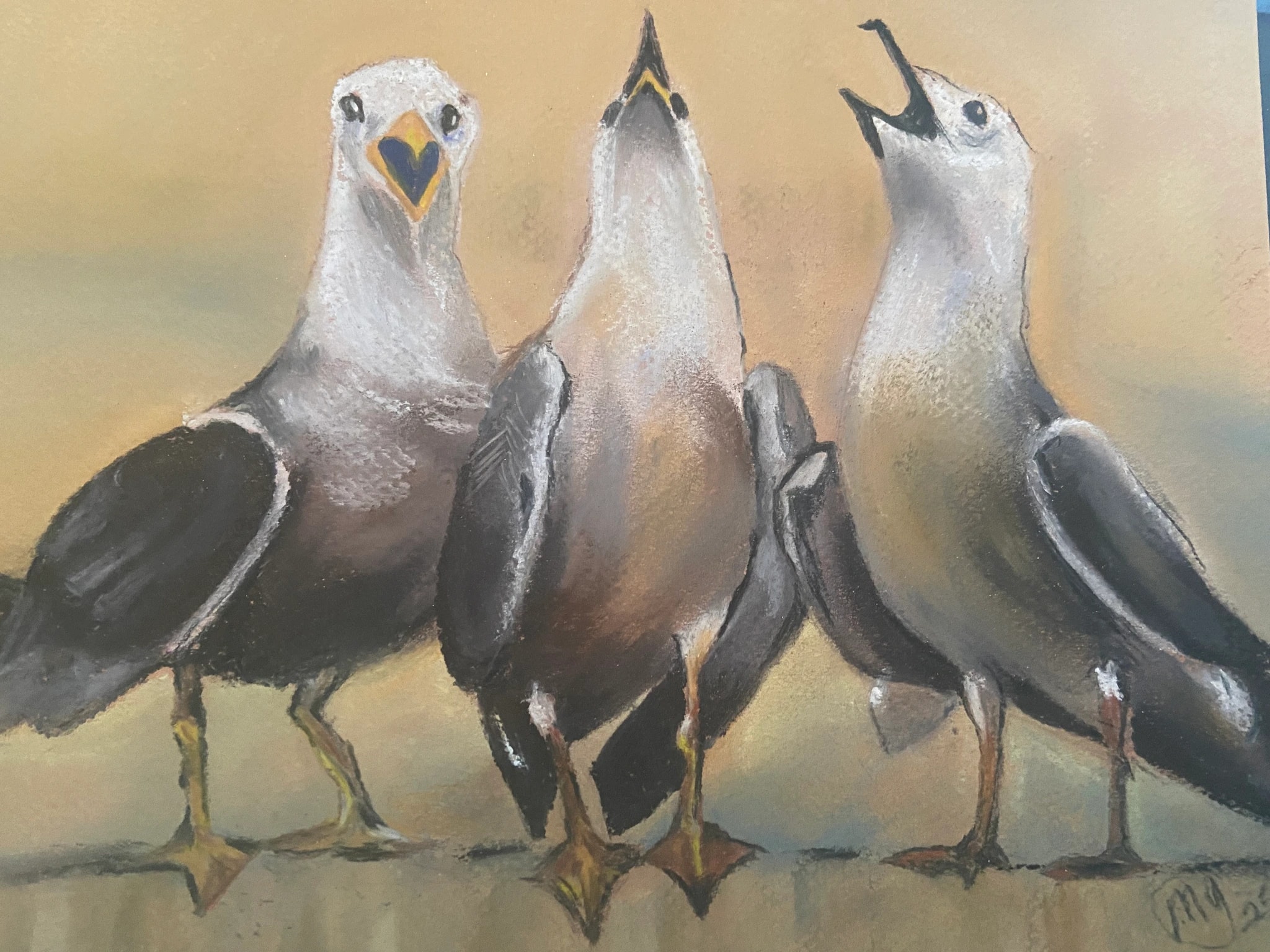 Three Seagulls by the Shore