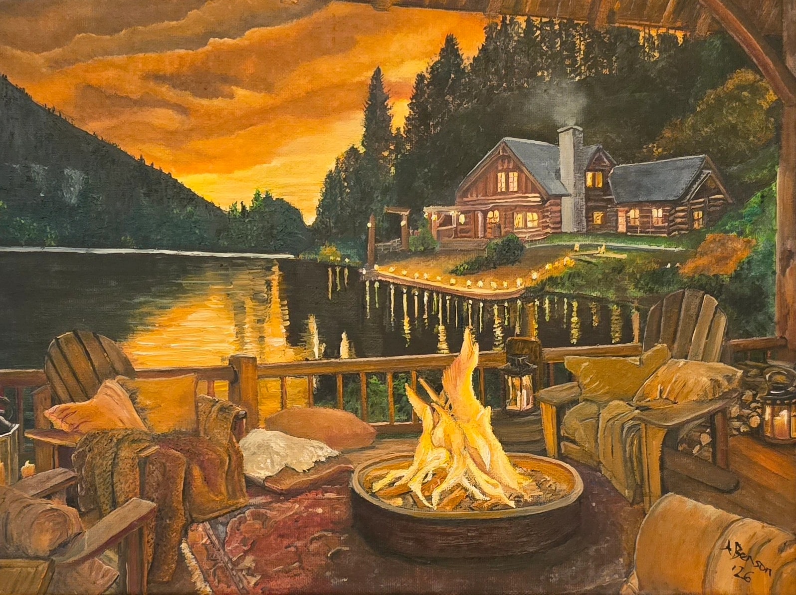 Lakeside Cabin Sunset