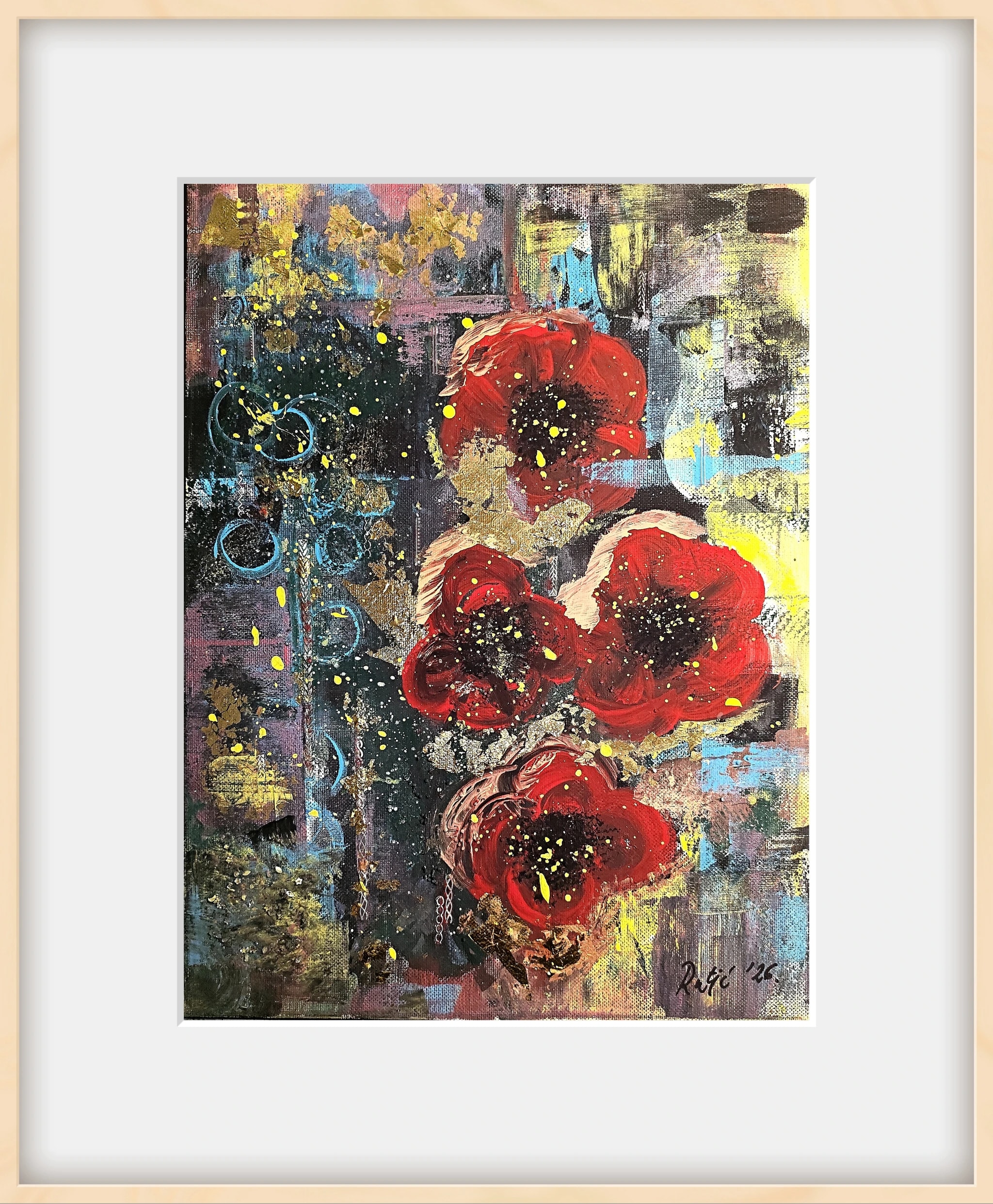 Three Poppies in Paint-splashed Bloom