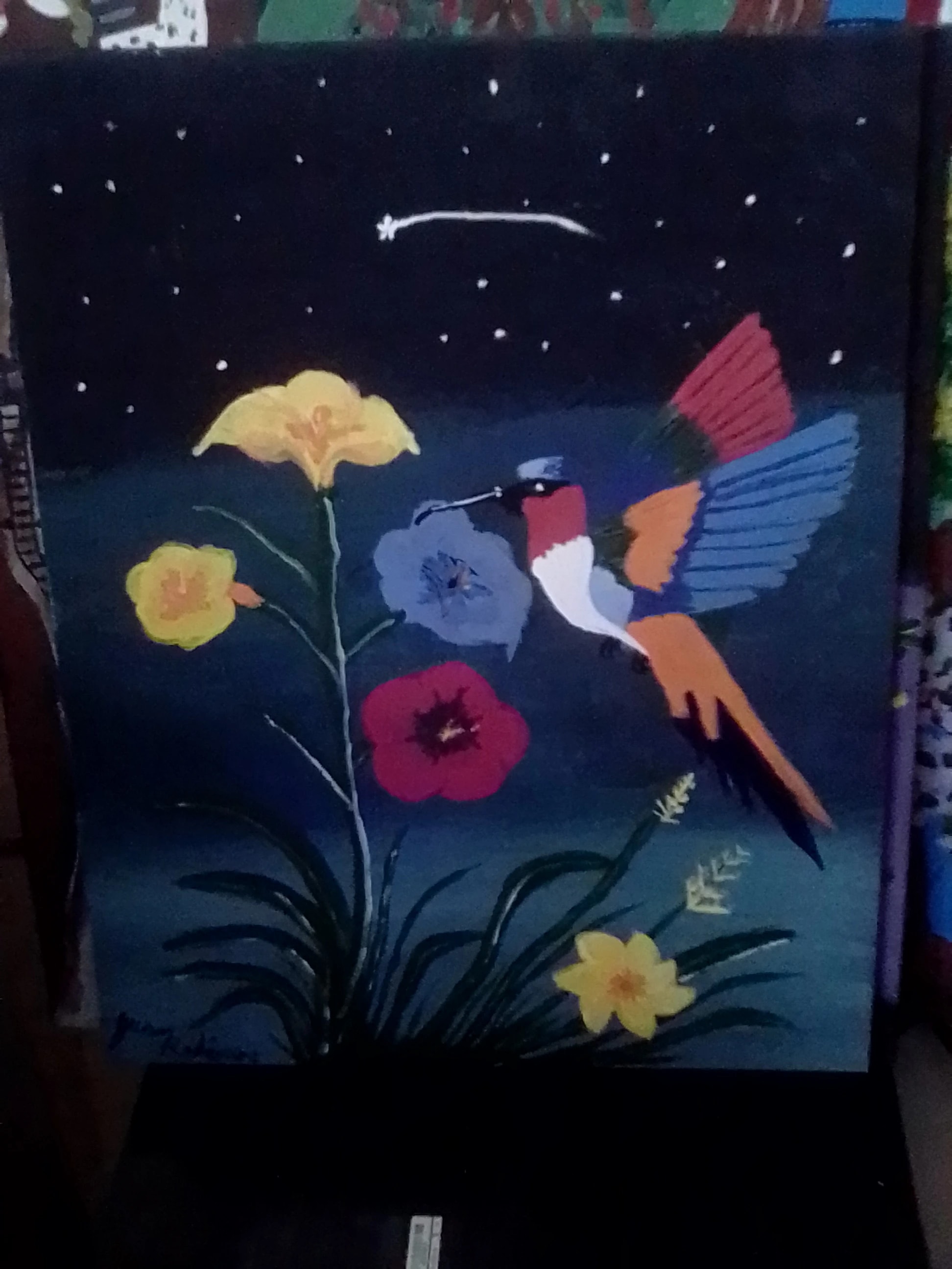 Hummingbird Among Flowers