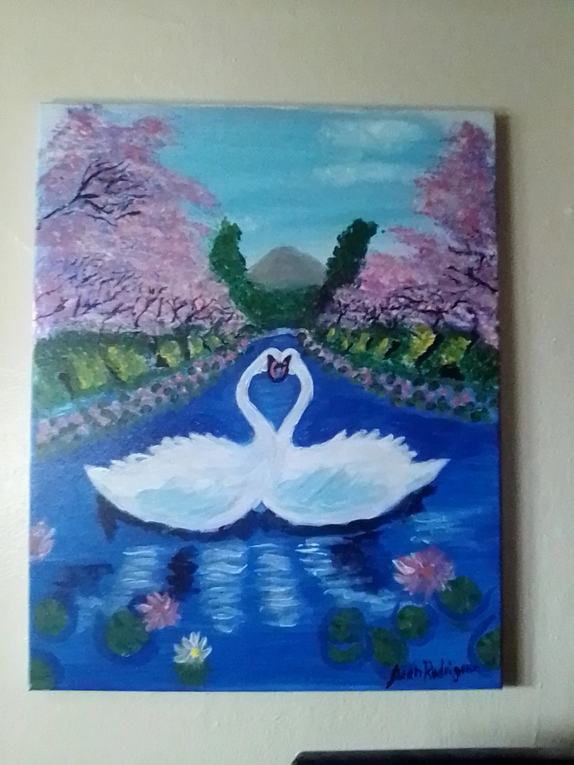 Swan Beneath Blossoms