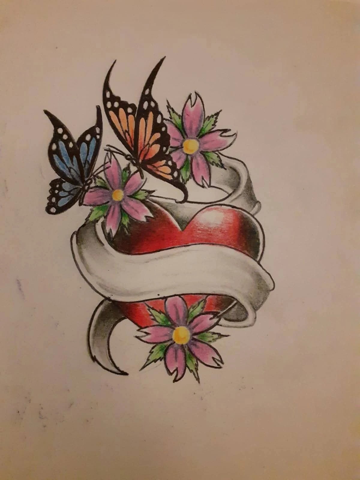 Floral Heart and Butterflies