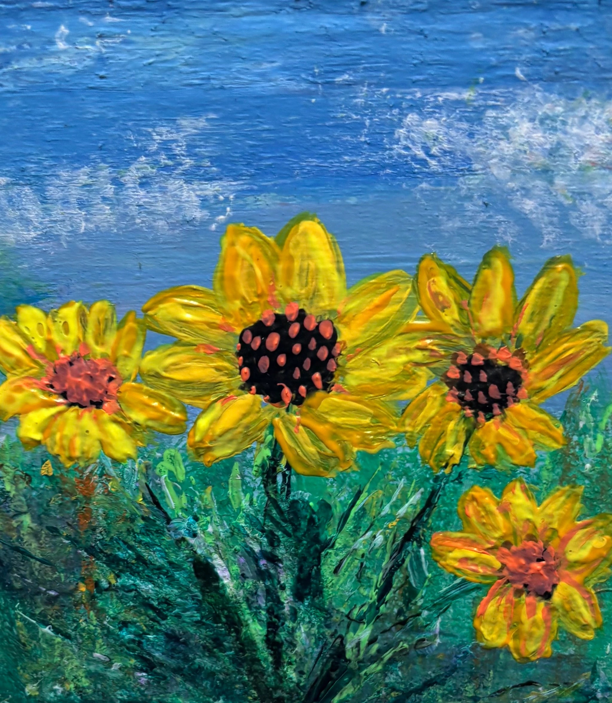 Sunflowers Under Blue Skies