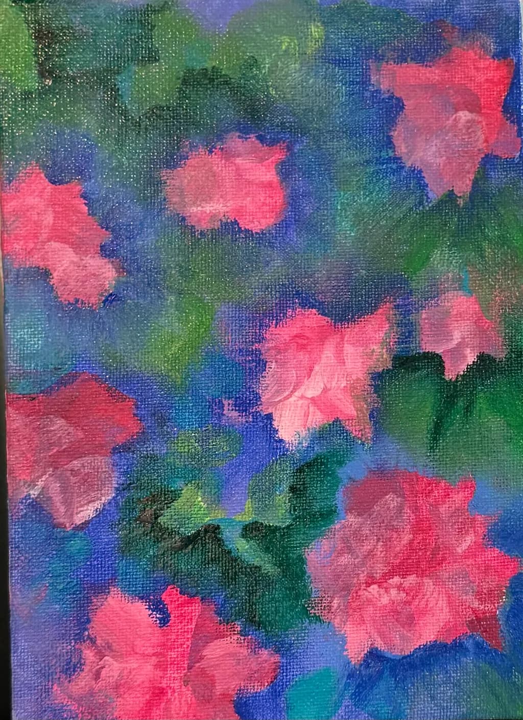 Pink Flowers in Blue