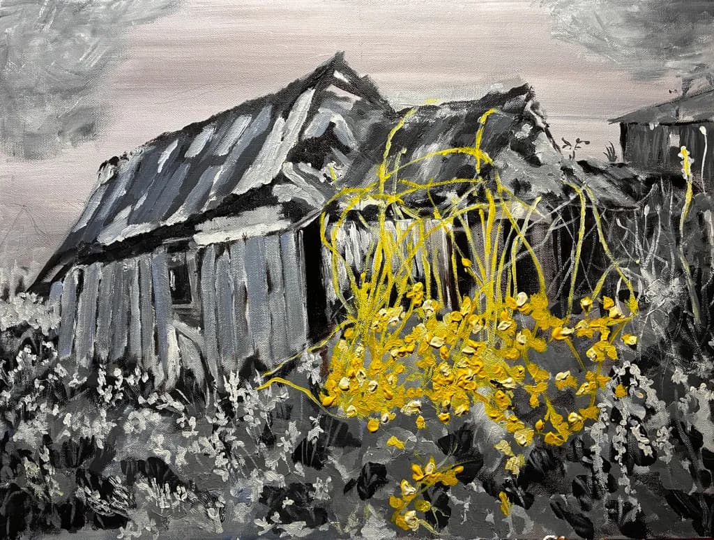 Rustic Abandonment with Yellow Flowers