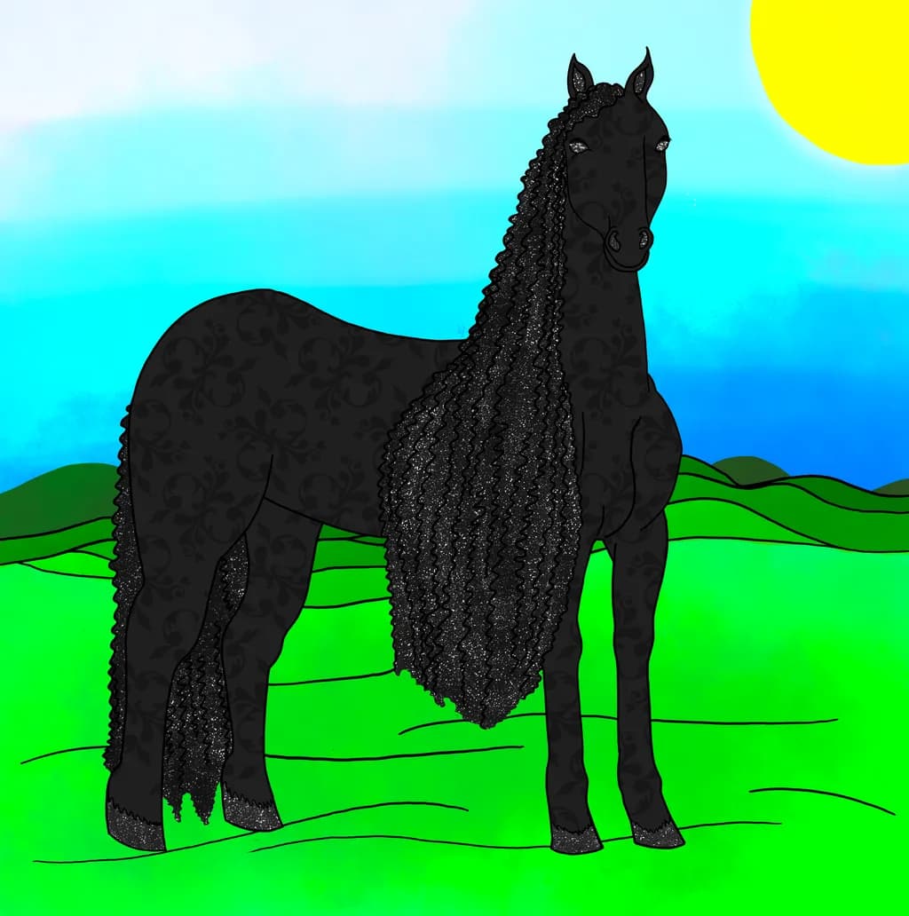 Majestic Black Stallion: A Whimsical Journey Through Vibrant Landscapes