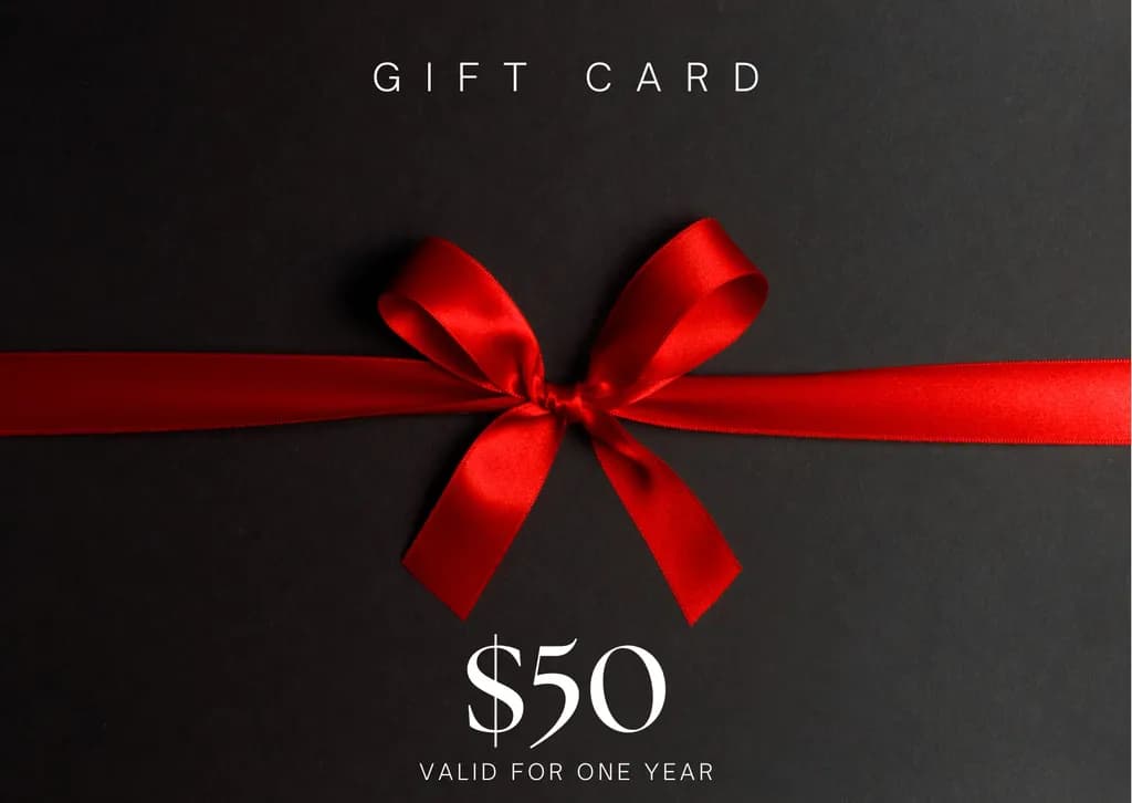 Elegant Red Ribbon Gift Card - $50 Valid for One Year