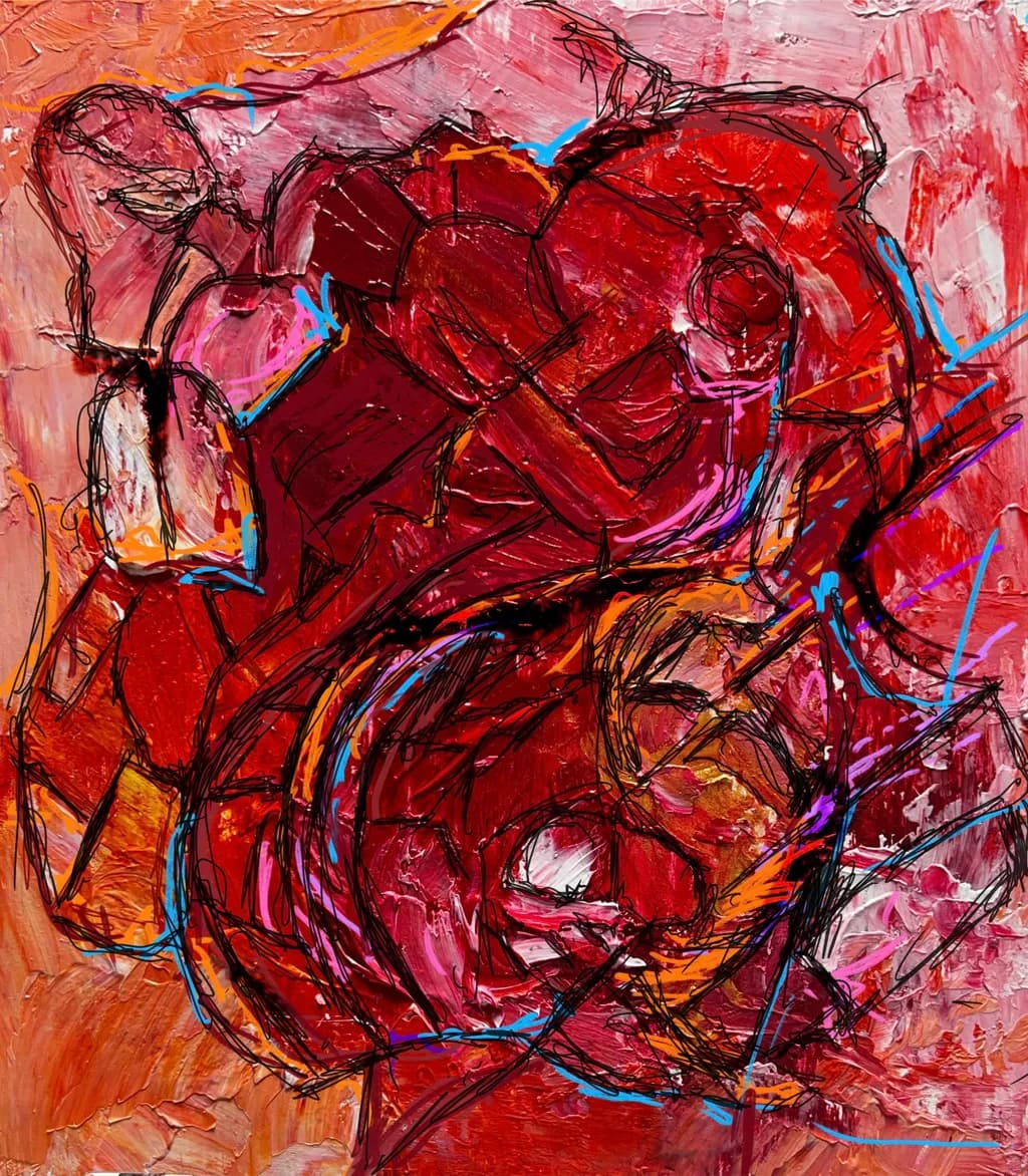 Crimson Whirl: A Dance of Passion and Emotion in Abstract Form