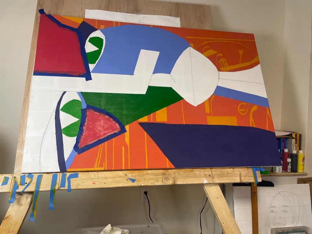 Vibrant Geometric Harmony: An Abstract Canvas Exploration of Color and Form