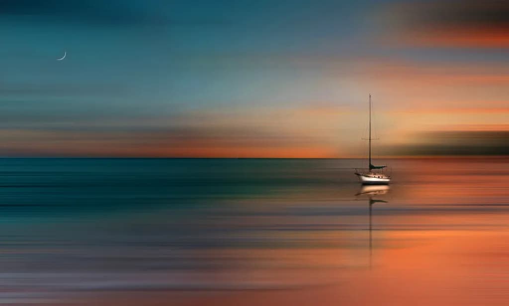 Serenity at Dusk: A Tranquil Sailboat Reflection on Calm Waters