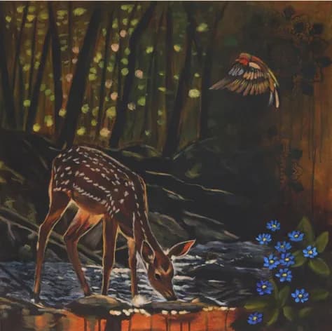 Whimsical Forest Reflections: A Deer’s Delight Amidst Nature’s Charm