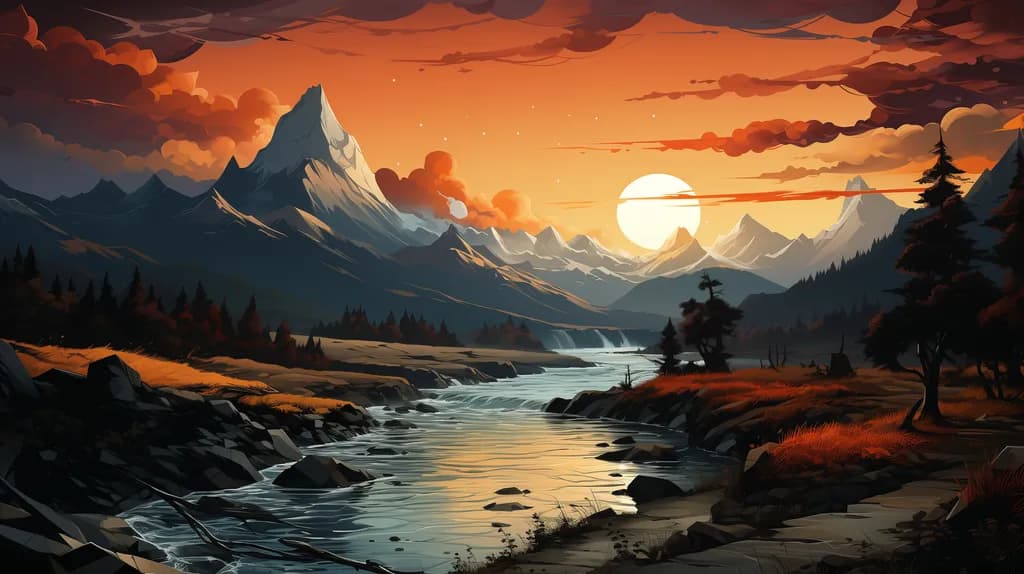 Mountain Majesty: A Sunset Symphony Over Tranquil Waters