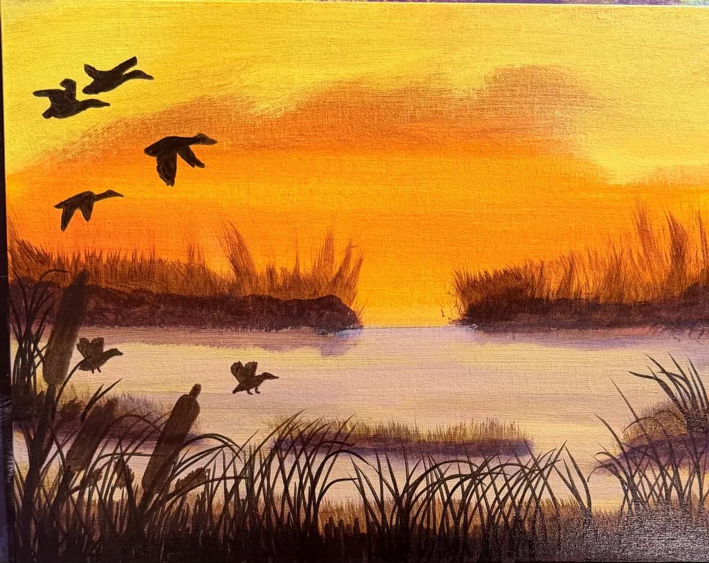 Dusk Flight Over Marsh