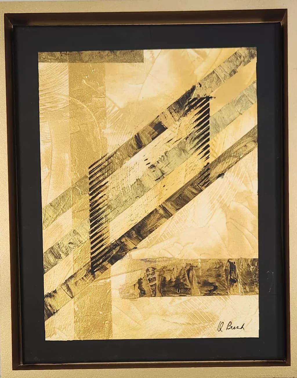 Golden Harmony: A Dance of Textures and Lines in Abstract Art