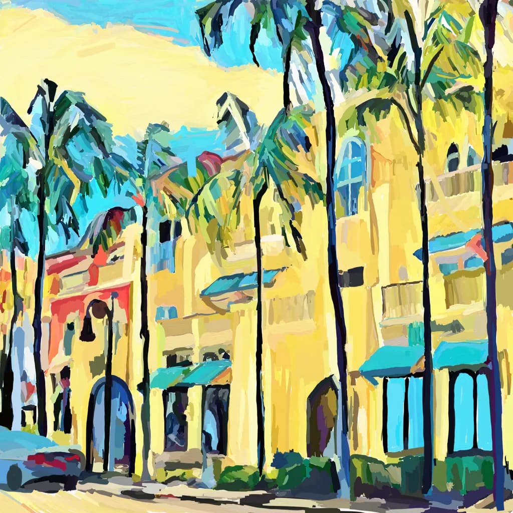 Vibrant Palm Boulevard: A Colorful Stroll Through Sunlit Streets