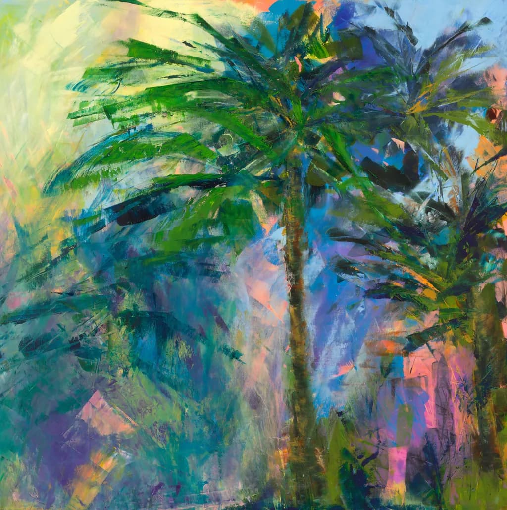 Tropical Serenity: A Vibrant Dance of Palm Leaves in Colorful Harmony