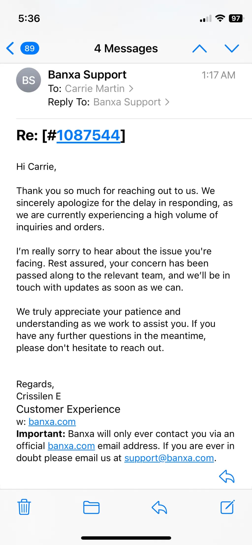 Support Correspondence