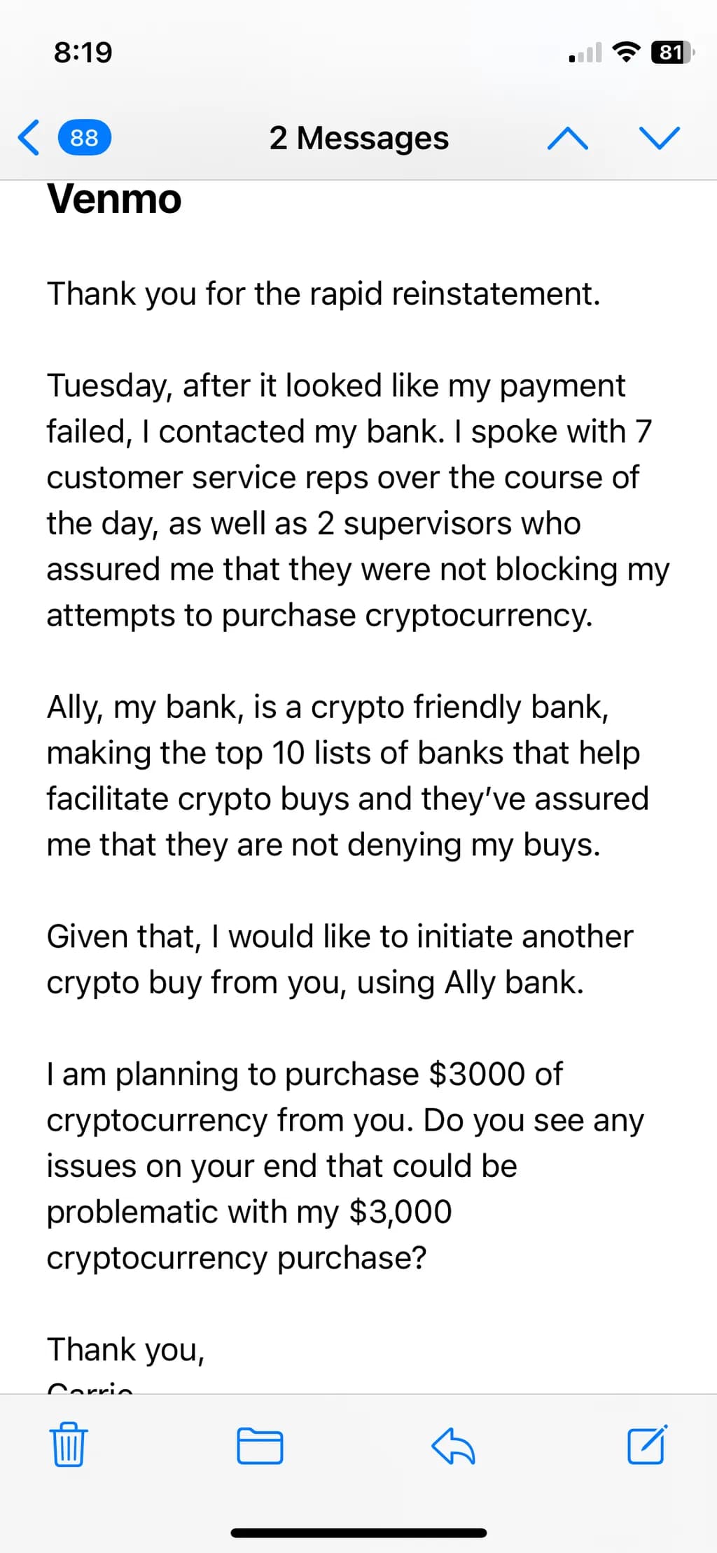 Crypto Payment Inquiry