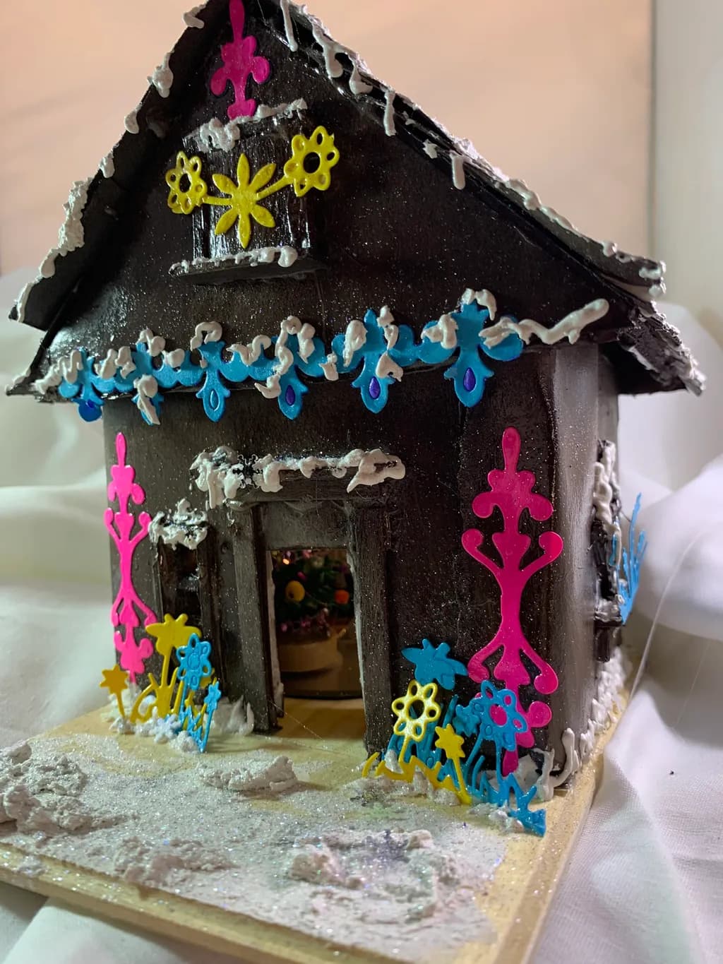 Whimsical Winter Cottage: A Mixed Media Celebration of Color and Joy