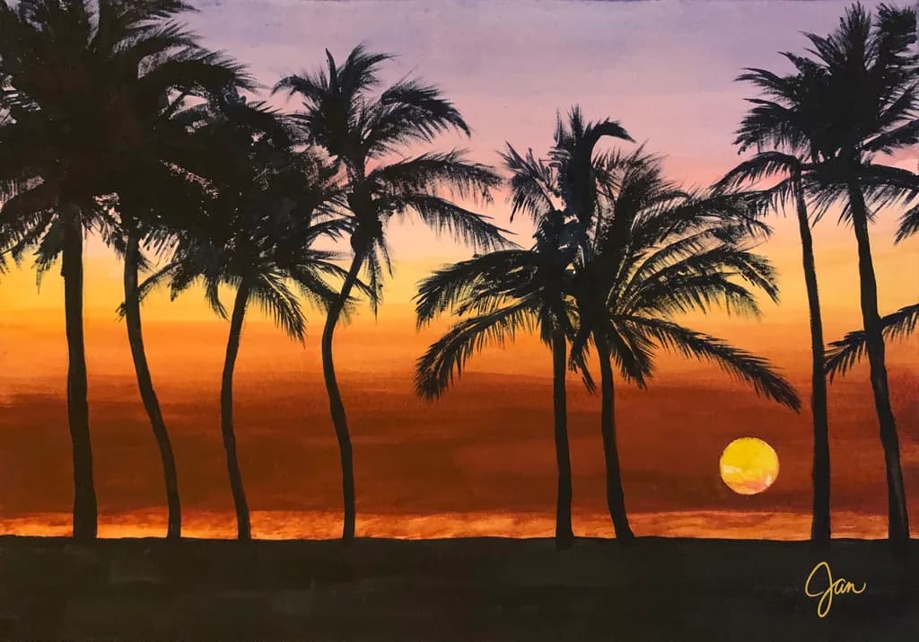 Sunset Serenade: A Tropical Escape with Palm Trees and Golden Horizons