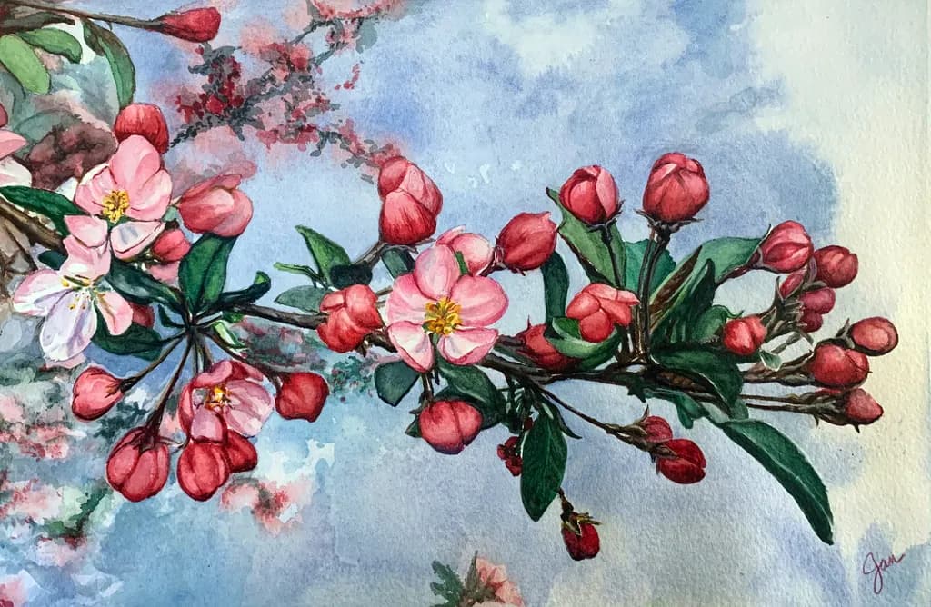 Blossoms in Bloom: A Whimsical Watercolor Journey Through Spring's Embrace