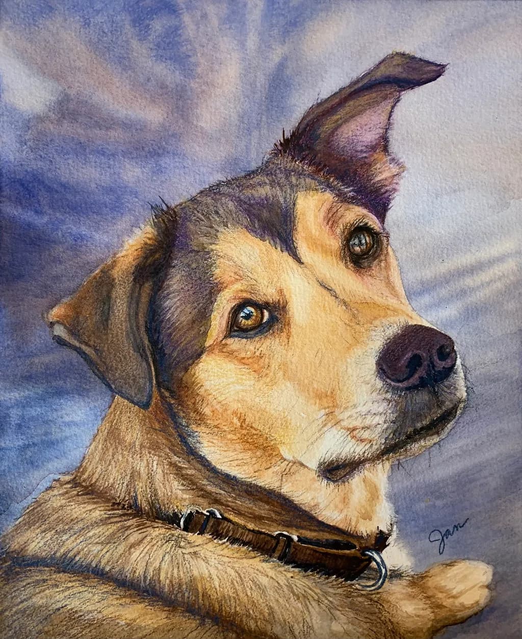 Whimsical Whiskers: A Colorful Watercolor Portrait of a Beloved Dog