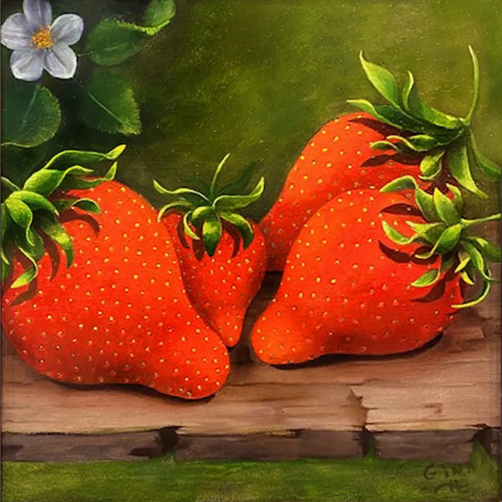 Sunlit Strawberries Resting on an Old Plank