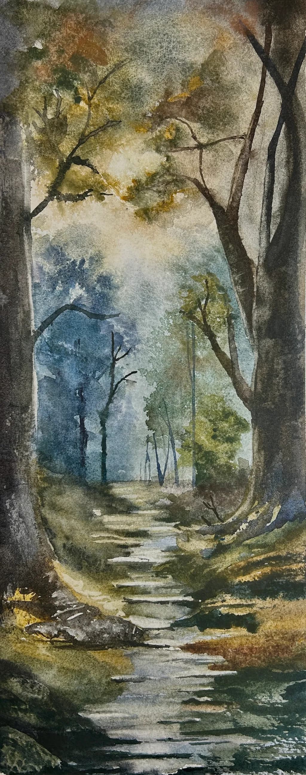 Whispers of the Forest: A Tranquil Watercolor Pathway Through Nature's Embrace