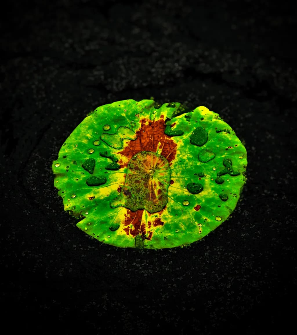 Emerald Serenity: A Vibrant Lotus Leaf on Dark Waters