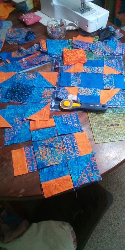 Starting a commissioned quilt based on colors of the abstract