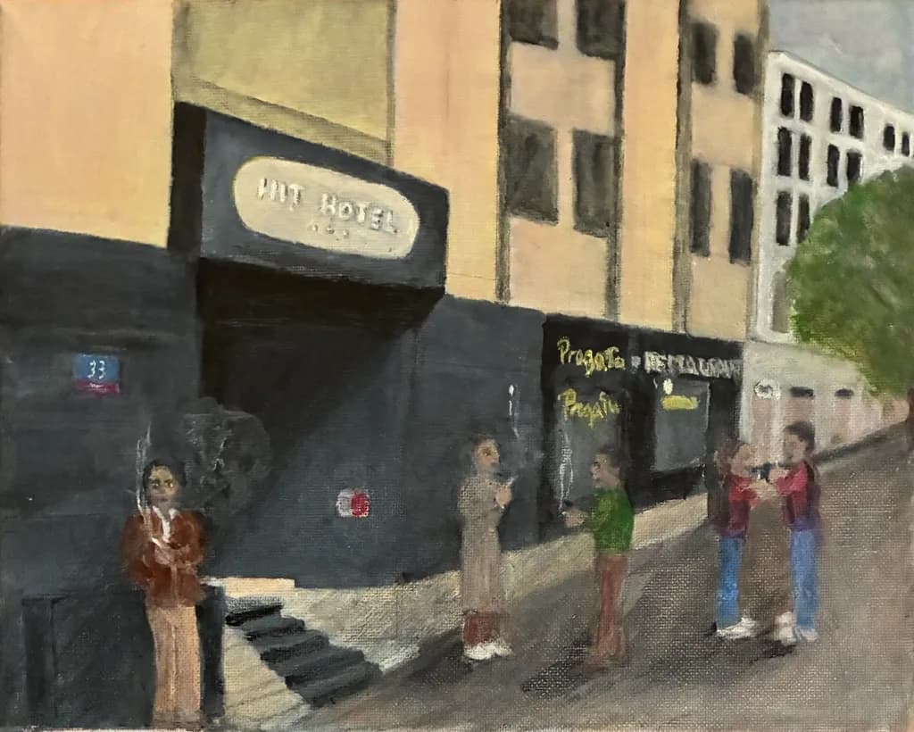 Urban Encounters: A Moment Outside the Hotel