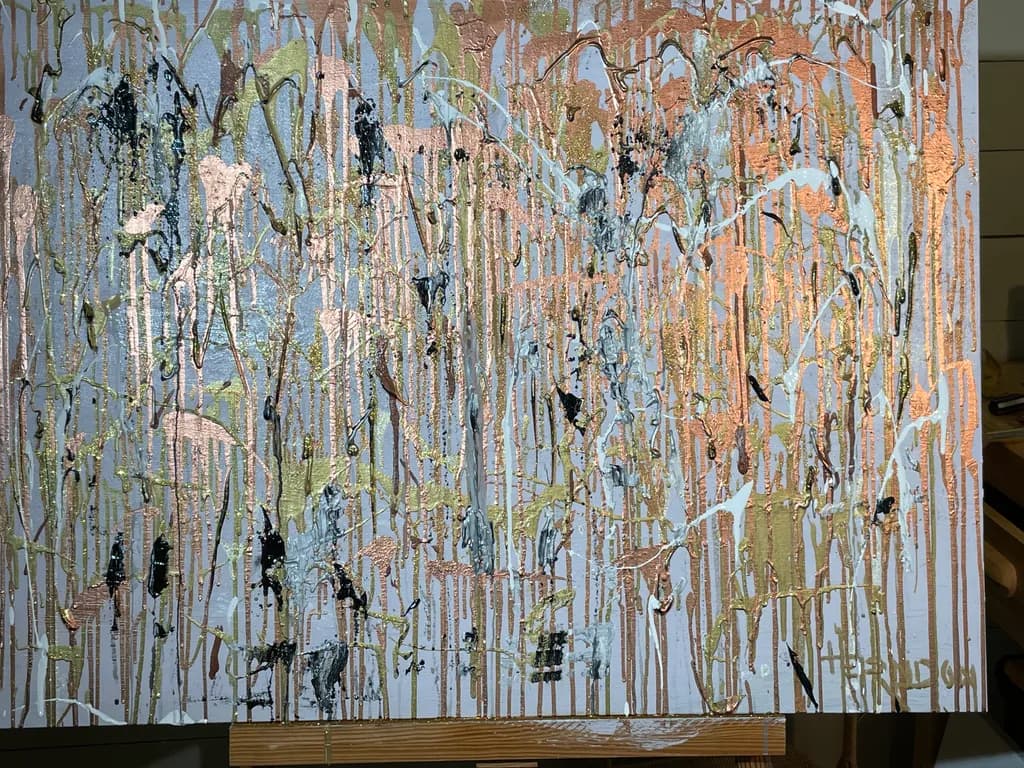 Whispers of Color: A Symphony of Dripping Golds and Blues in Abstract Expressionism