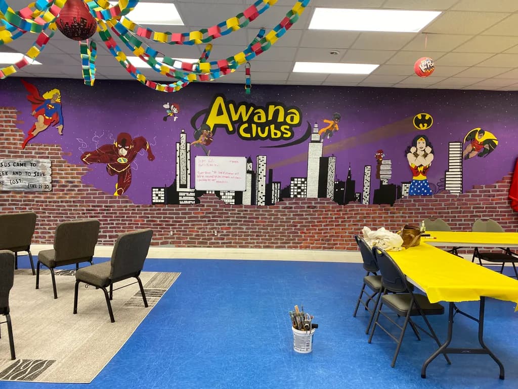 Superhero Sanctuary: A Vibrant Mural for Awana Clubs Celebrating Community and Imagination