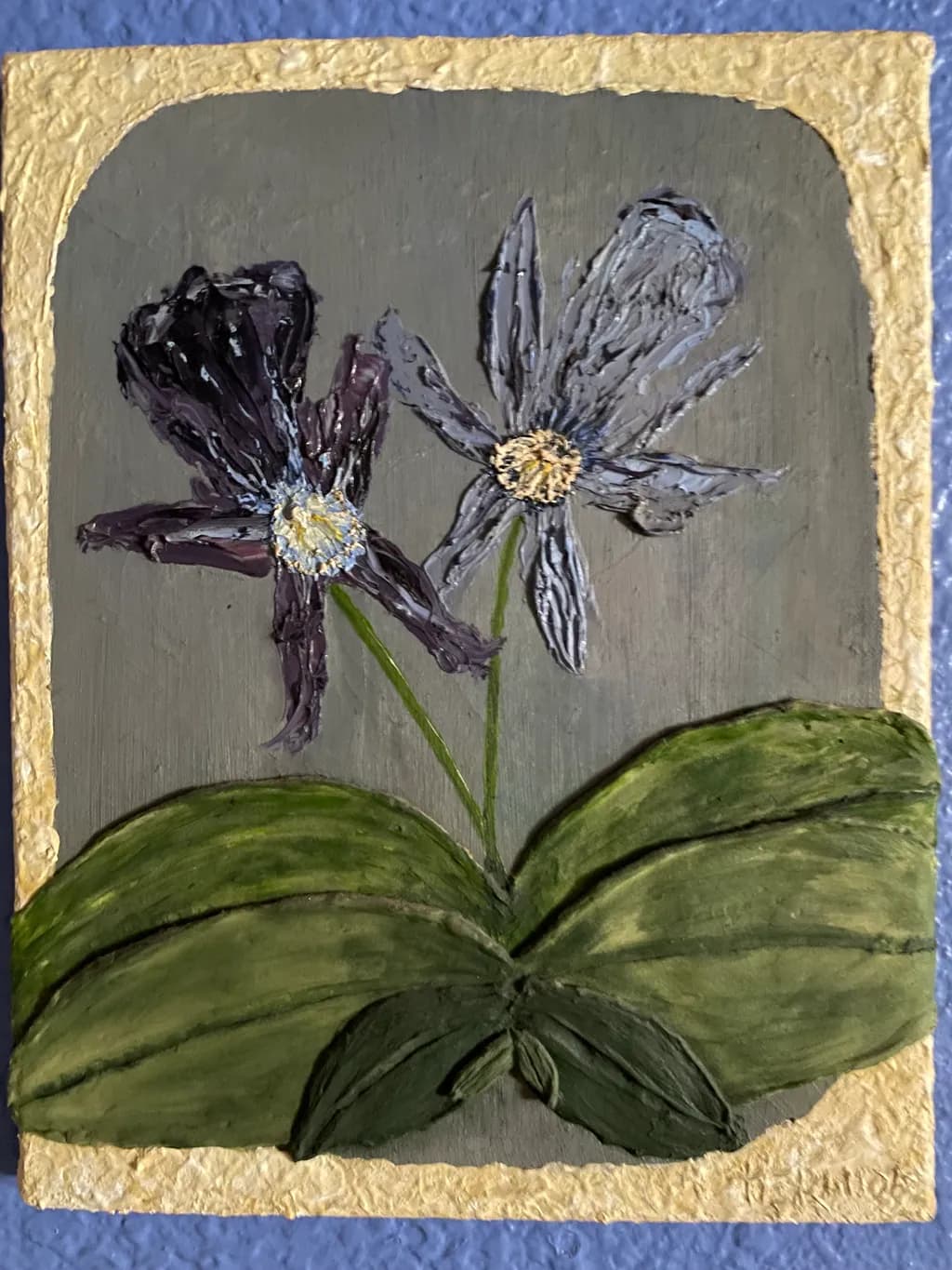 Whispers of Nature: A Textured Floral Embrace in Shades of Purple and Green