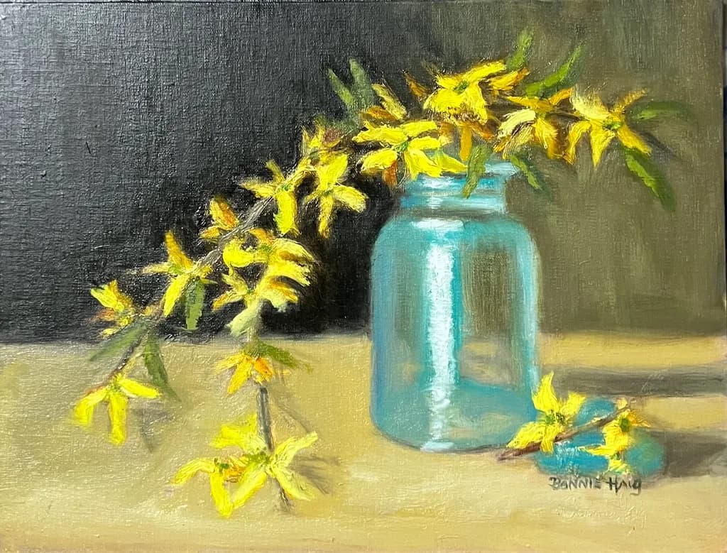 Yellow Flowers in Blue Jar