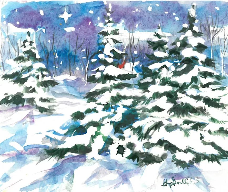 Whispers of Winter: A Serene Snowy Landscape with Evergreen Trees