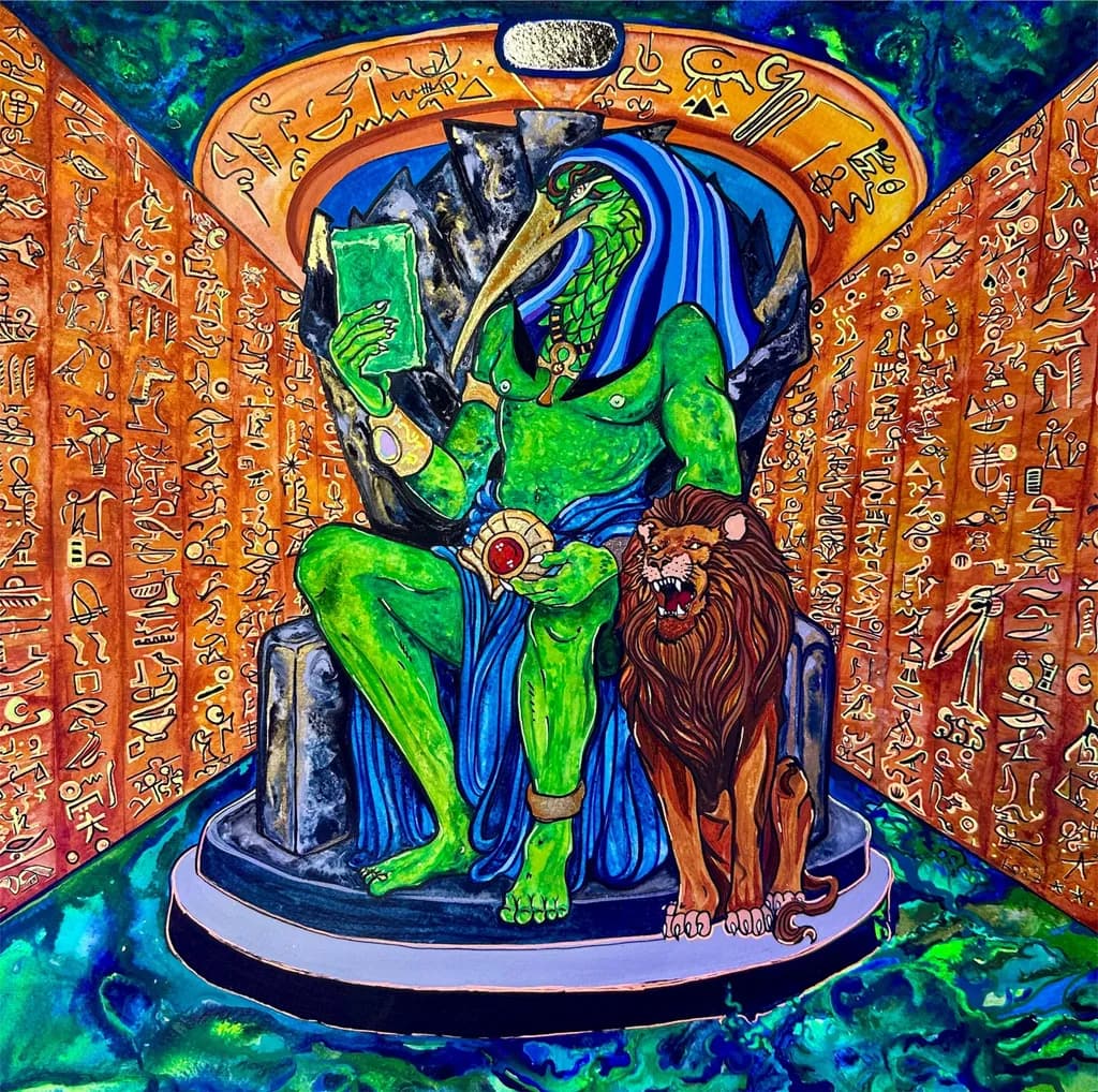 Regal Guardian of Ancient Wisdom: A Vibrant Mythical Journey