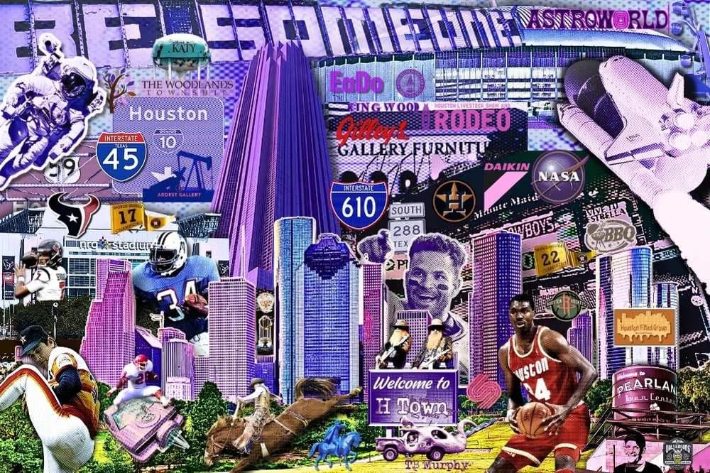Vibrant Houston Collage: A Cultural Tapestry of Sports and Skyline