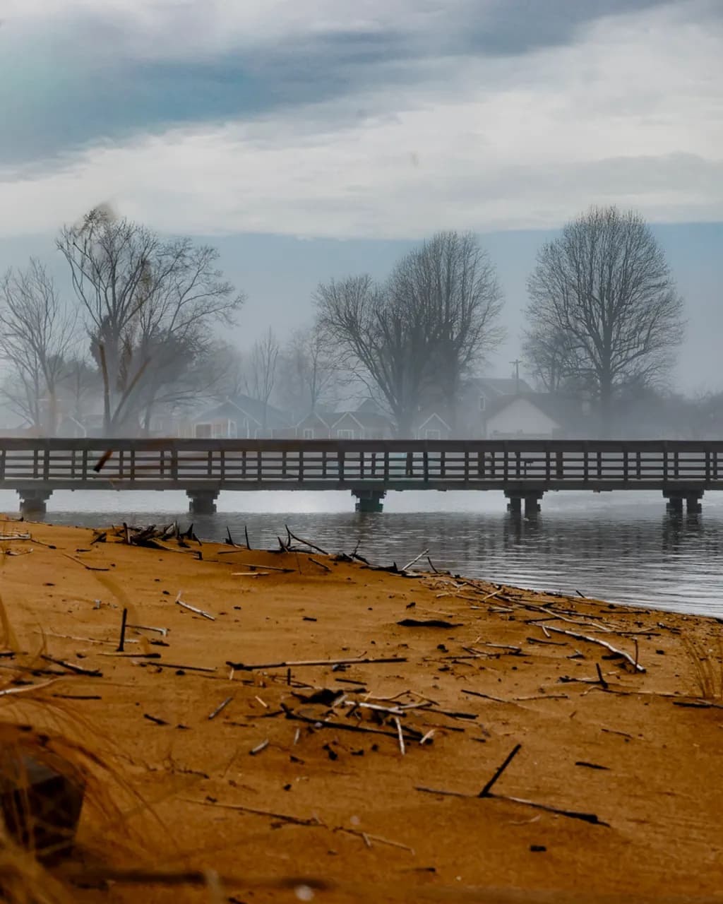Misty Riverside Bridge