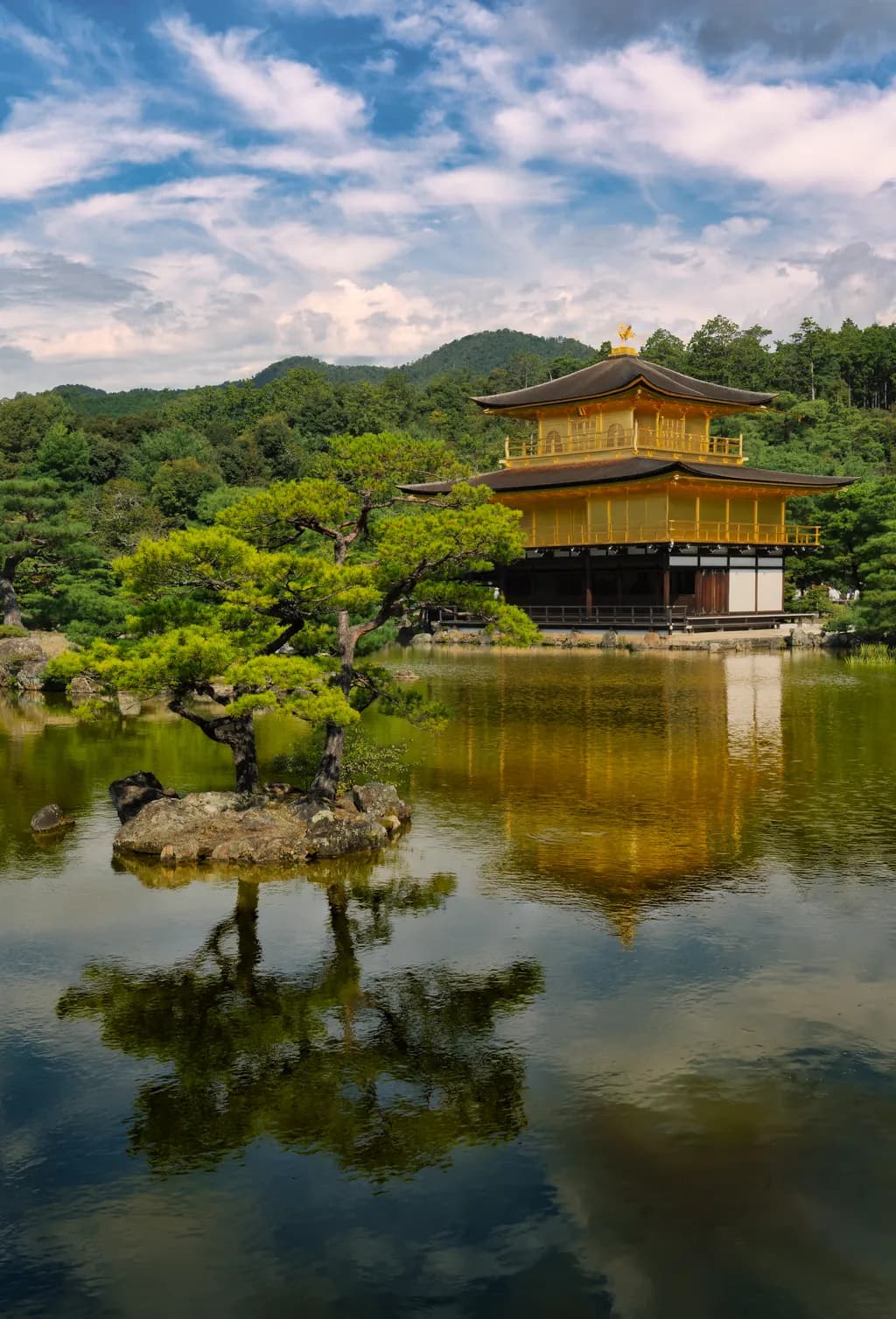 Golden Serenity: A Tranquil Reflection of Nature and Architecture in Harmony