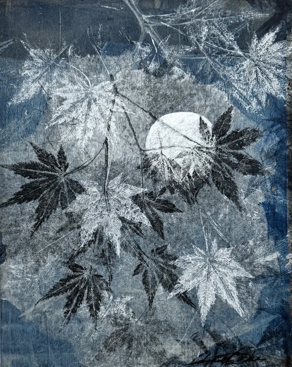 Whispers of Nature: A Monoprint Journey Through Leafy Reflections