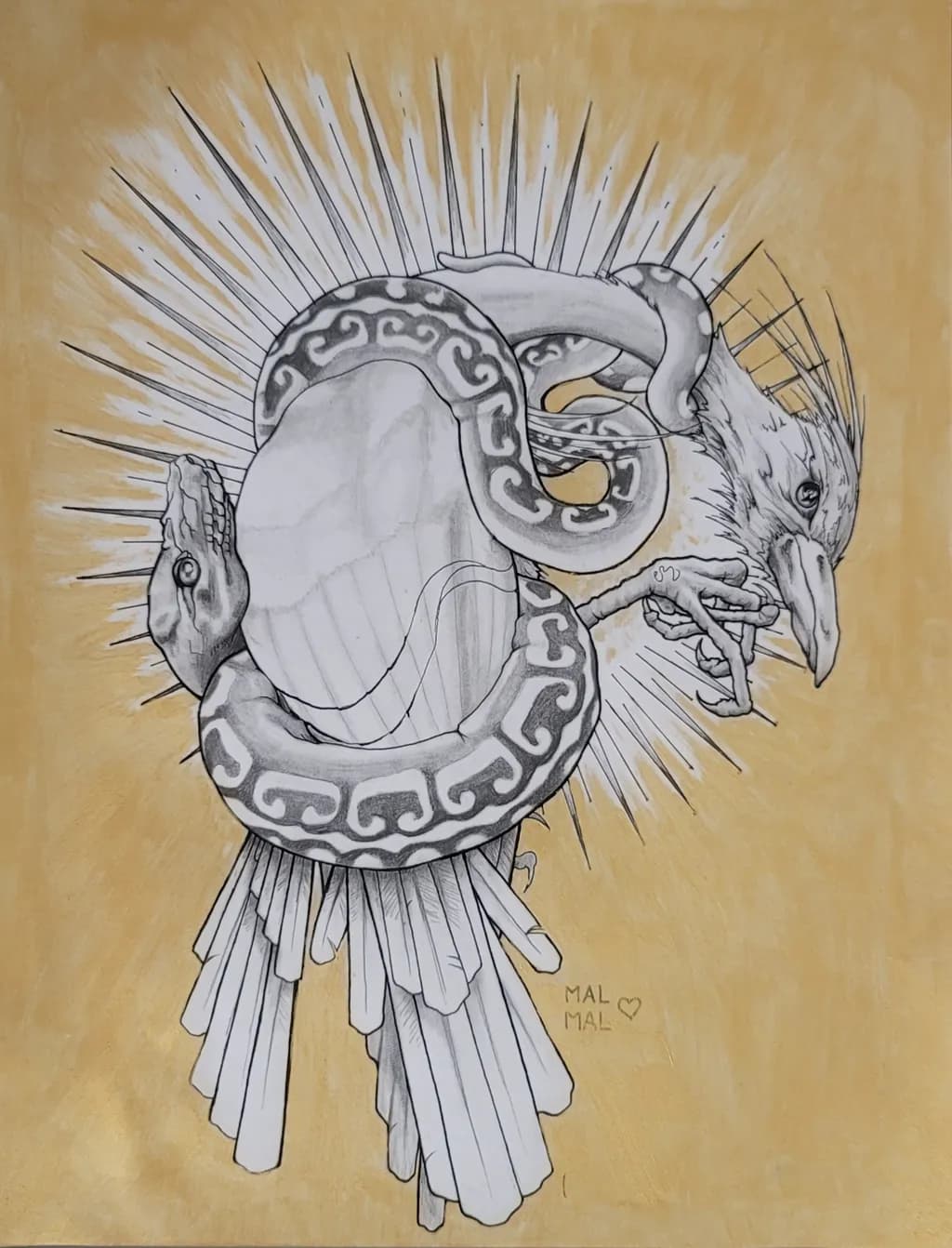 Serpent's Embrace: A Mythical Fusion of Bird and Reptile in Radiant Harmony