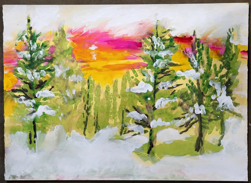 Snowy Pines at Dusk