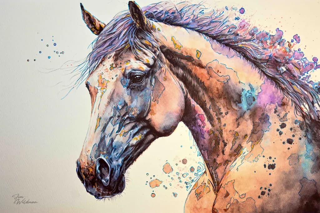 Majestic Whispers: A Vibrant Watercolor Portrait of a Horse