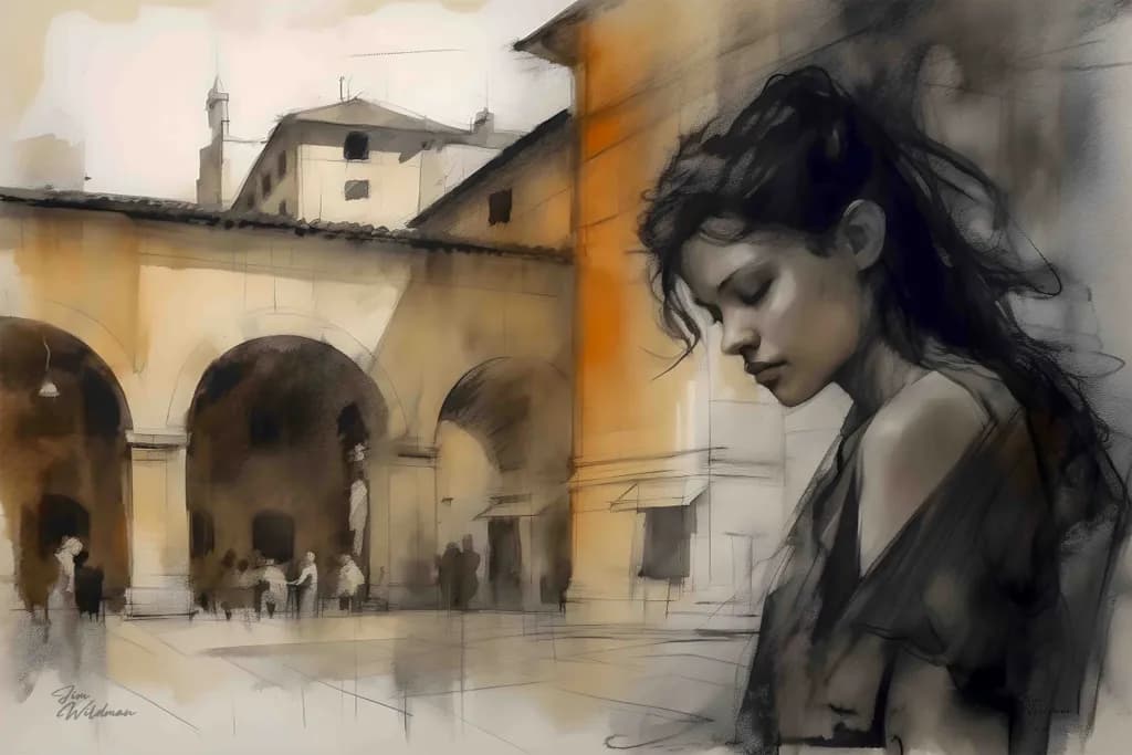 Whispers of Melancholy: A Contemplative Portrait in Urban Architecture