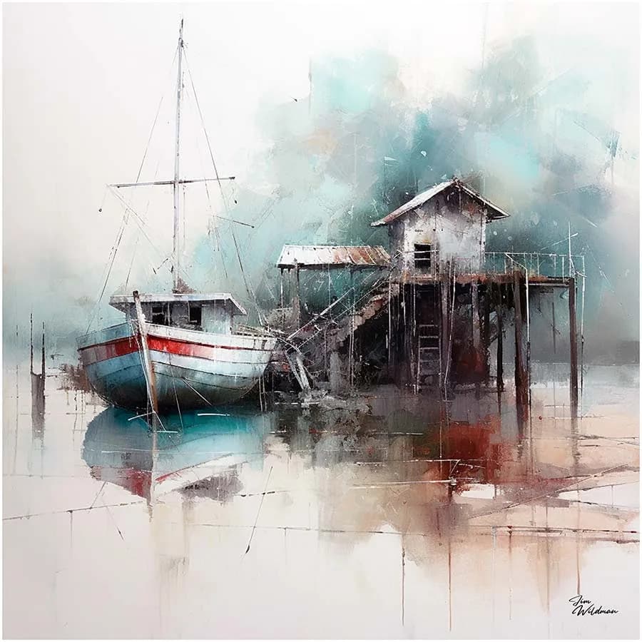 Serene Reflections: An Abandoned Boat's Journey Through Time