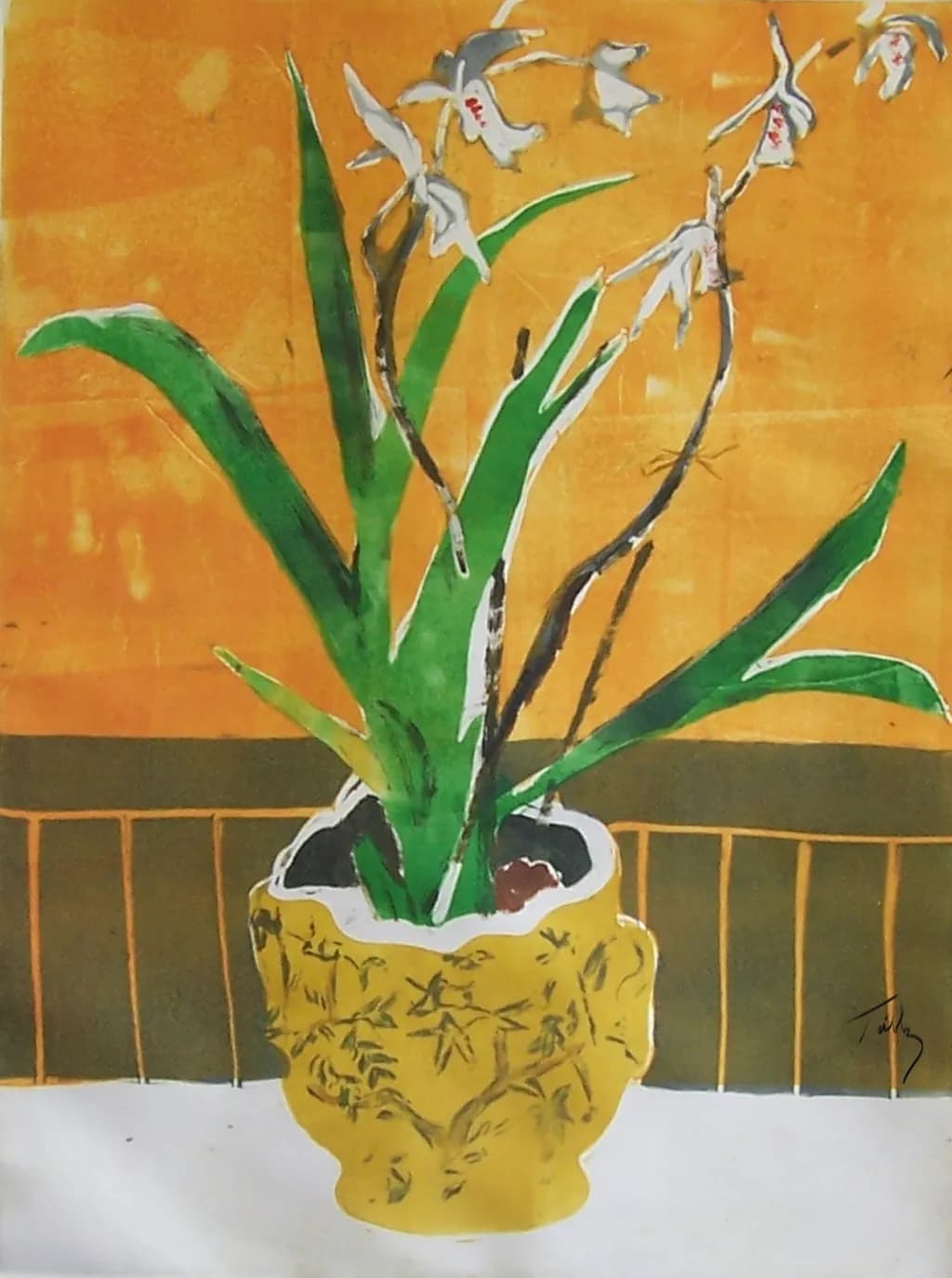 Orchid in Yellow Planter