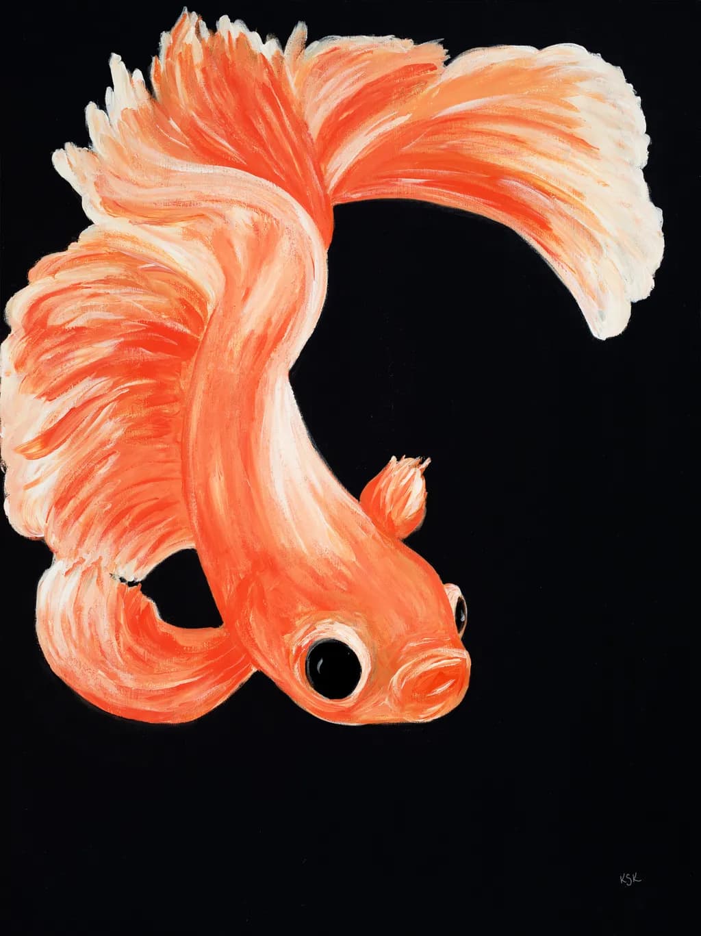 Whimsical Goldfish Dance: A Vibrant Splash of Orange Against the Dark Canvas
